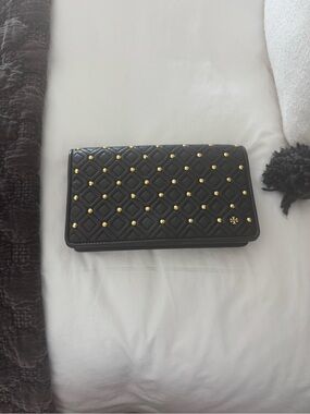 Tory Burch Black Quilted clutch purse with Gold Studs